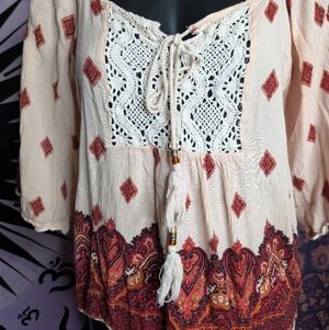 Angie Boho 3/4 Sleeves Off Shoulder Crochet Chest Top Size XL